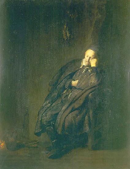 REMBRANDT Harmenszoon van Rijn An old man asleep by a fire oil painting image